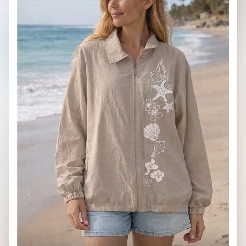 Teddi Tan Women's Sweater with Embroidered shell beach Design XL vintage outdoor